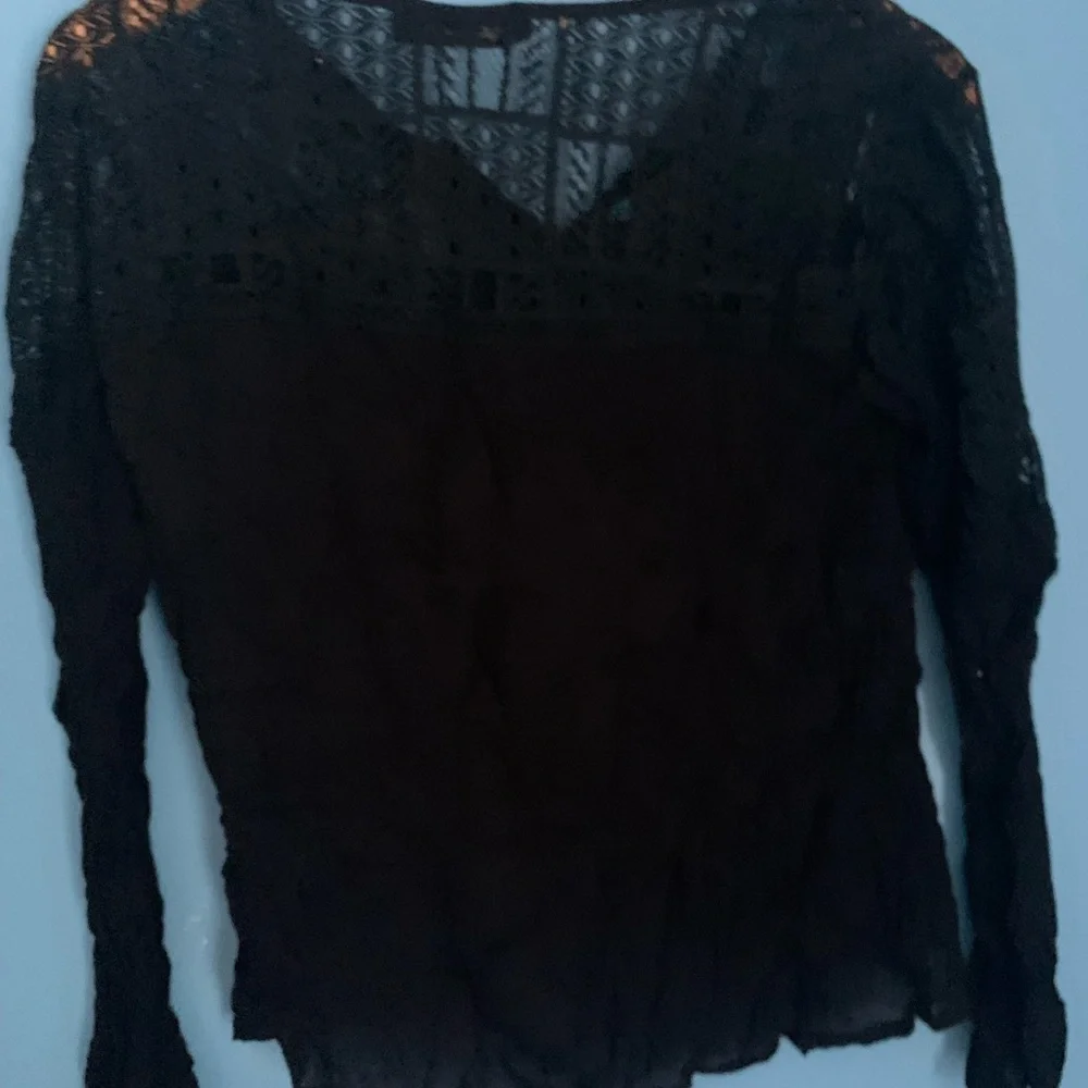 Style Dome Black Long Sleeve a crochet Top Tunic NWT Size S